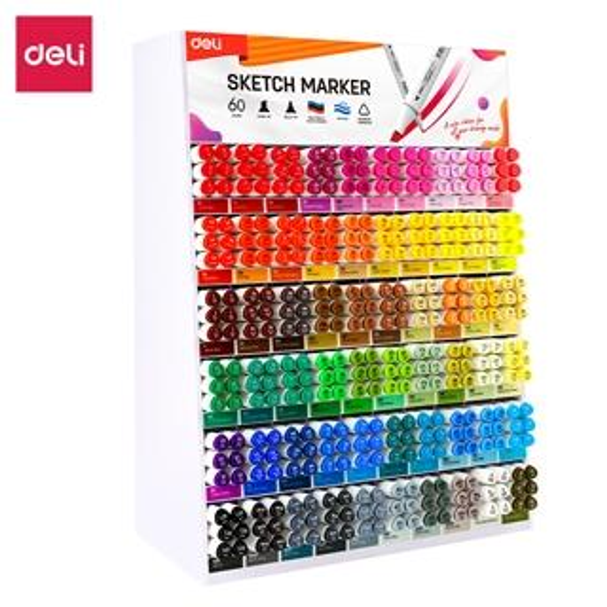 Rotulador Deli Expositor 60 Rotuladores Doble Punta Colores Surtidos
