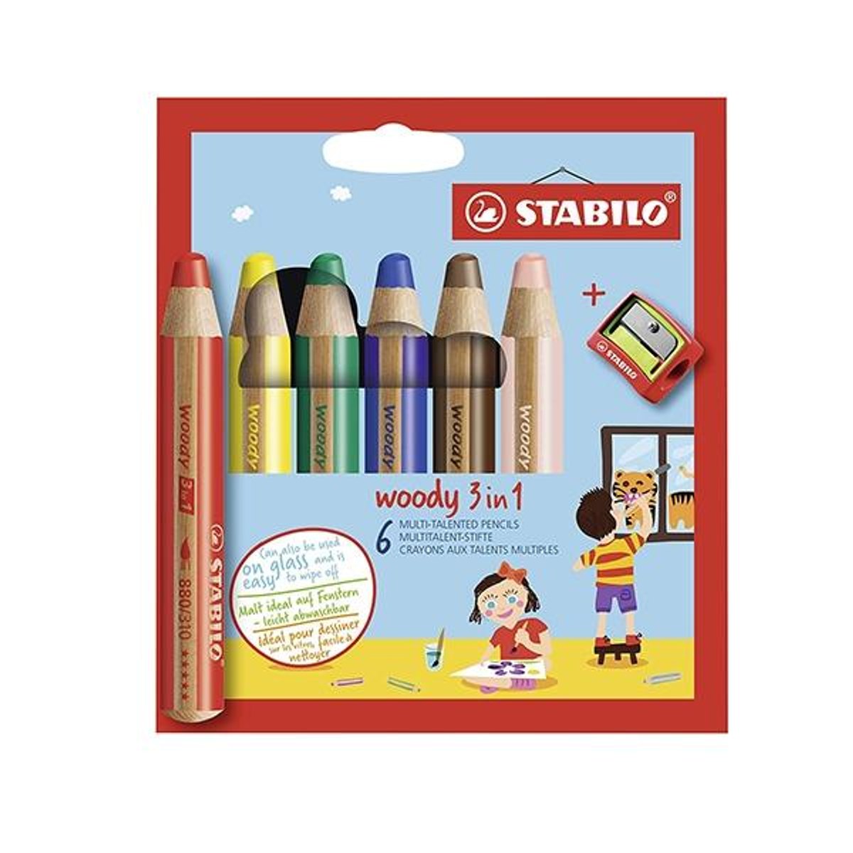 Sacapuntas Stabilo C.6 Lápices 3 en 1 Woody Colores Surtidos 8806-2