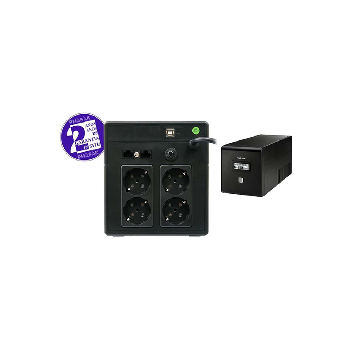 SAI PHASAK Esential 1000VA 600W line-interactive - vista trasera y conexiones
