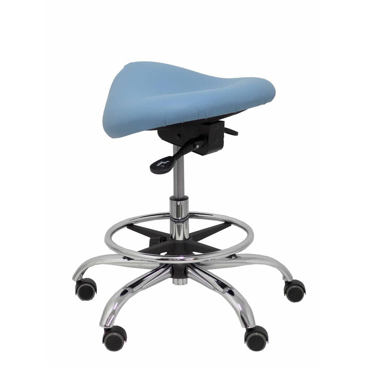 Taburete de oficina Piqueras y Crespo Alatoz Similpiel - Ref. fabricante T16BSP100CRRP - Azul Claro