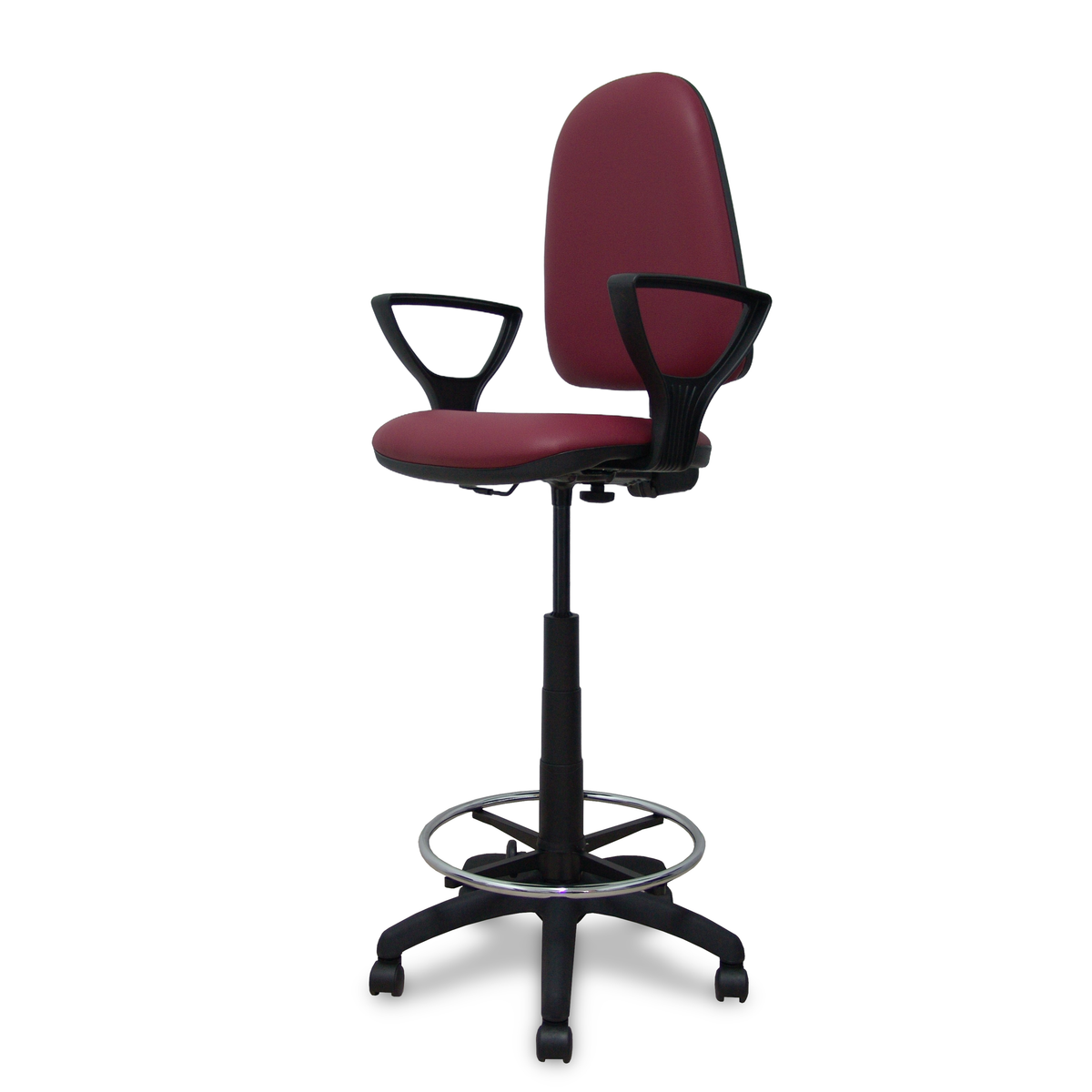 Taburete de oficina Piqueras y Crespo Ayna Similpiel - Brazos - Ref. fabricante T04CPSP933B8RN - Granate