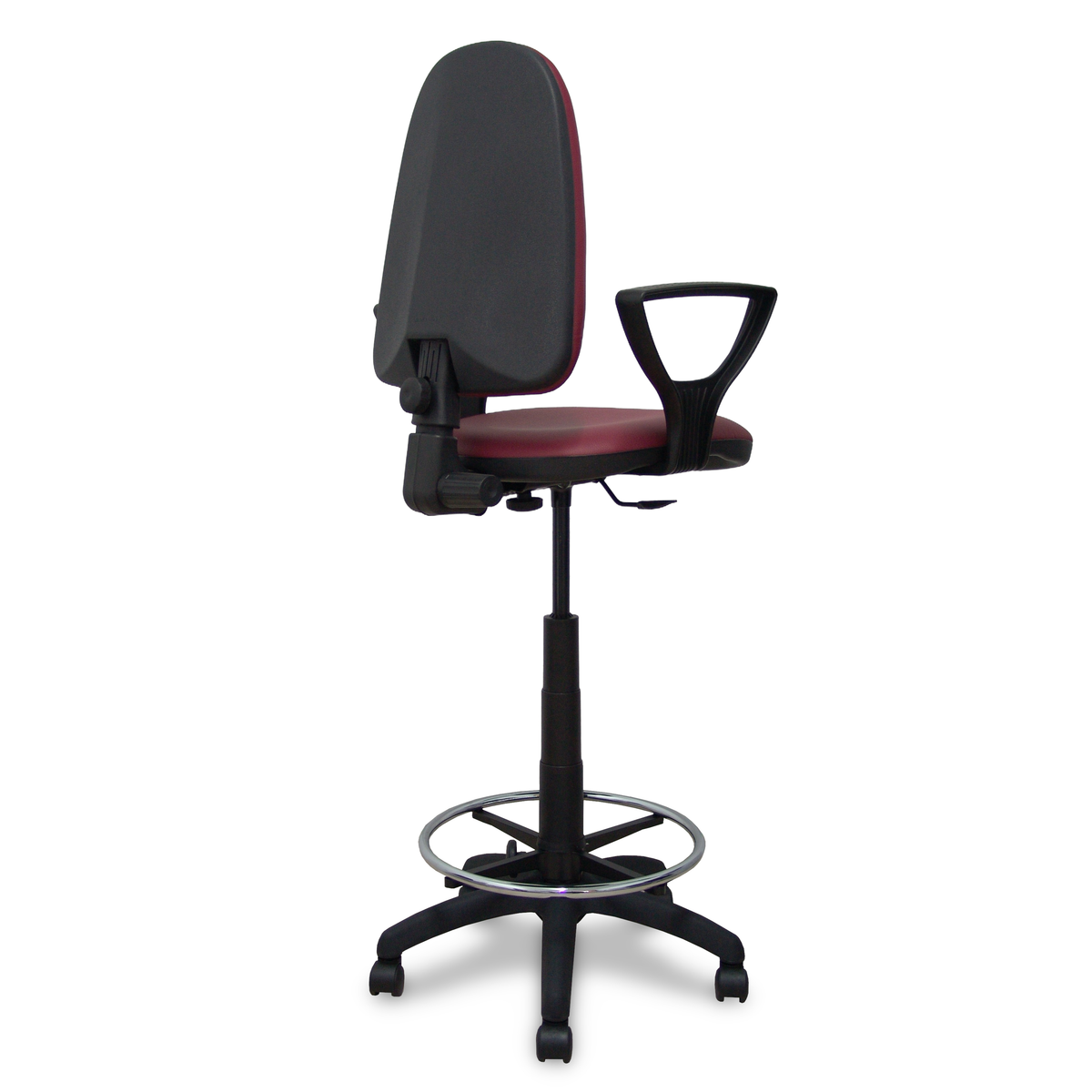 Taburete de oficina Piqueras y Crespo Ayna Similpiel - Brazos - Ref. fabricante T04CPSP933B8RN - Granate