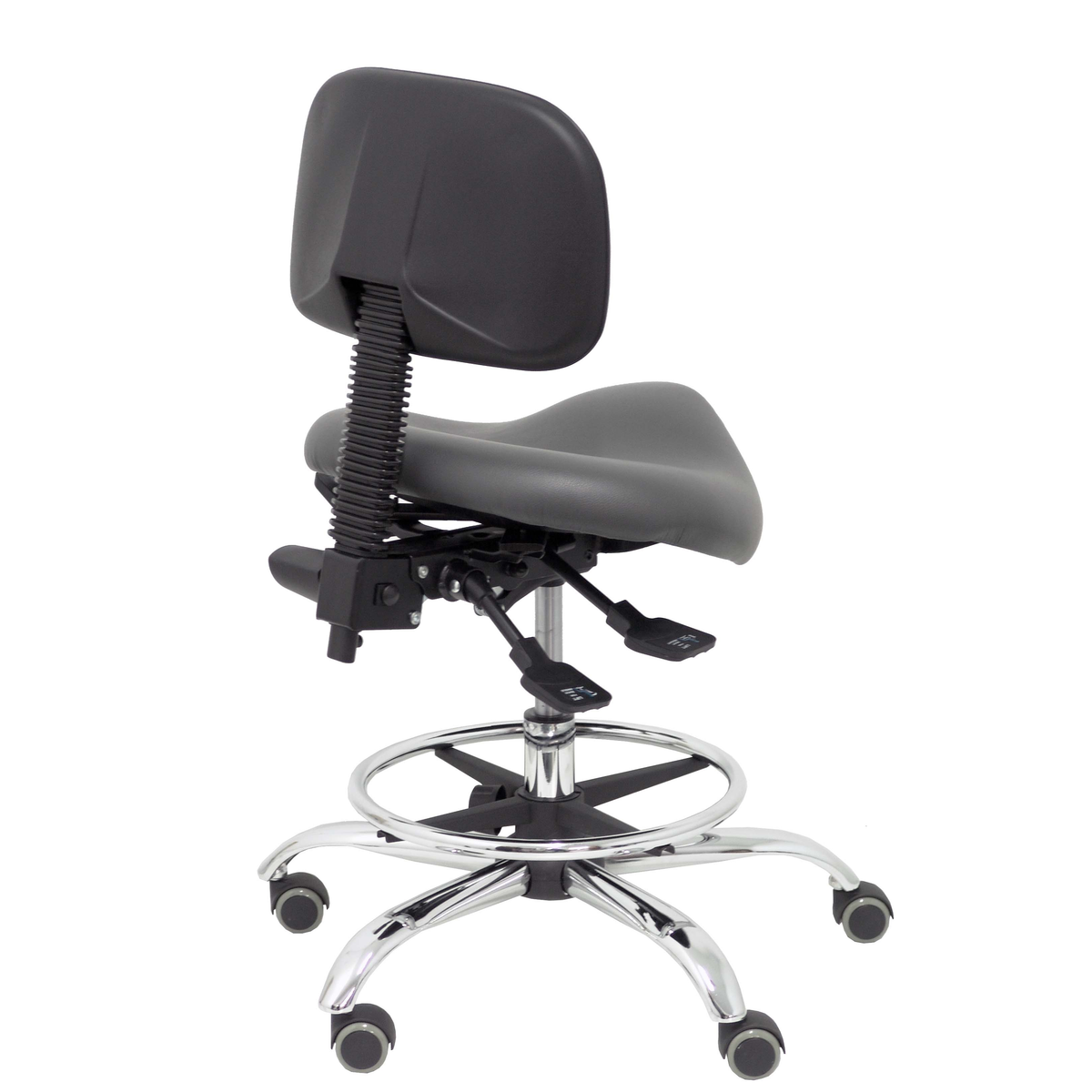 Taburete de oficina Piqueras y Crespo Zarza Similpiel - Ref. fabricante T19ASSP100CRRP - Gris Oscuro