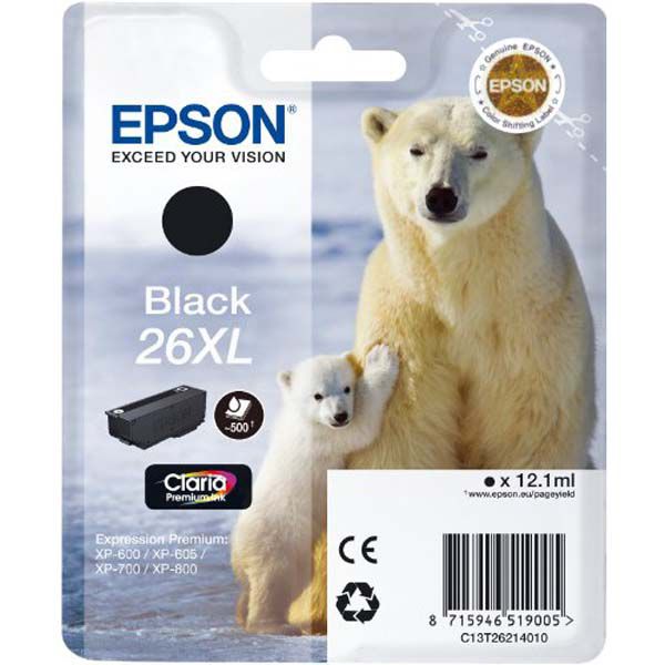 Cartucho de tinta Epson 26XL negro original.