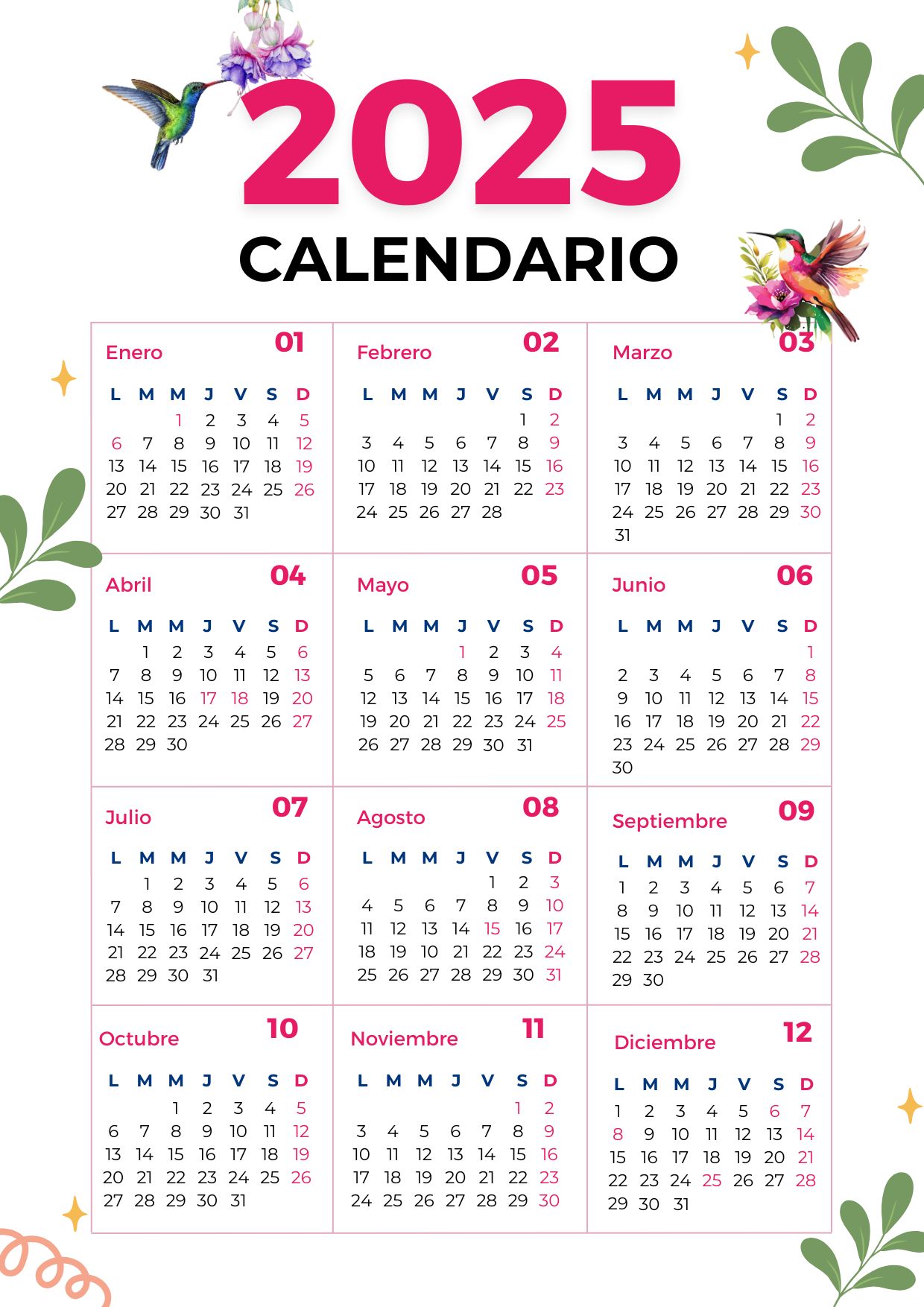 Calendario 2025 para Imprimir Gratis