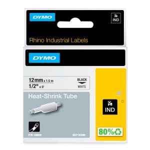 (imagen para) Cinta Dymo Rhino 12mm Negro sobre Blanco tubo termorretracti