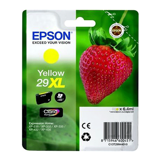 Cartucho de tinta Epson 29XL amarillo original.