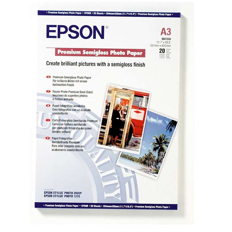 Epson Premium Semigloss Photo Paper  A3, 251g/m², 20 Hojas