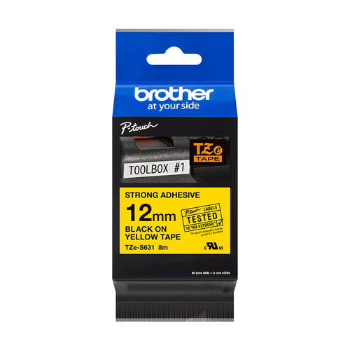 C. Laminada Superadhesiva 12mmx8m Amarillo/Negro Brother TZ-S631 imagen 2