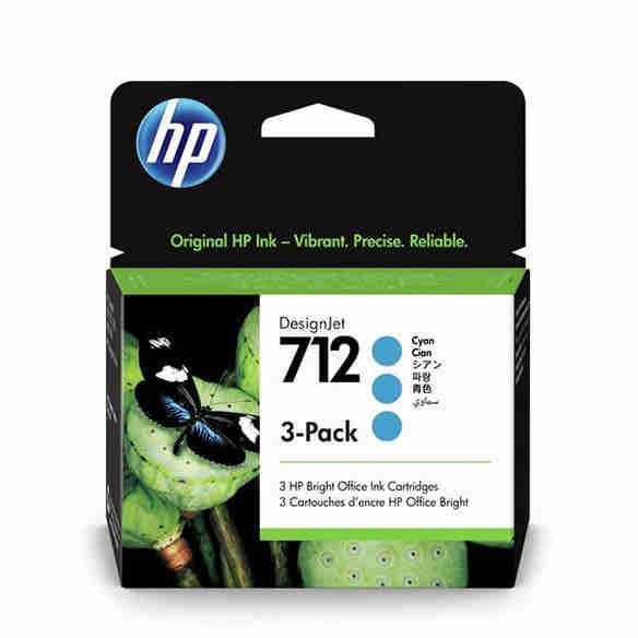 Pack 3 Tintas HP 712 3ED77A Cian Original, 29 ml