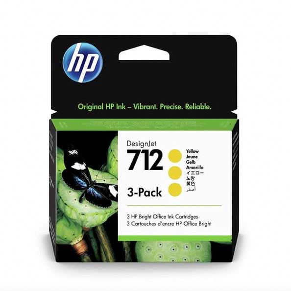 Pack 3 Tintas HP 712 3ED79A Amarillo Original, 29 ml