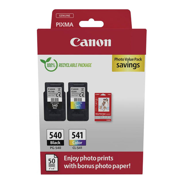 Tinta Canon Colores PG-540 / CL-541 Pack 2 + Papel Foto 50 hojas
