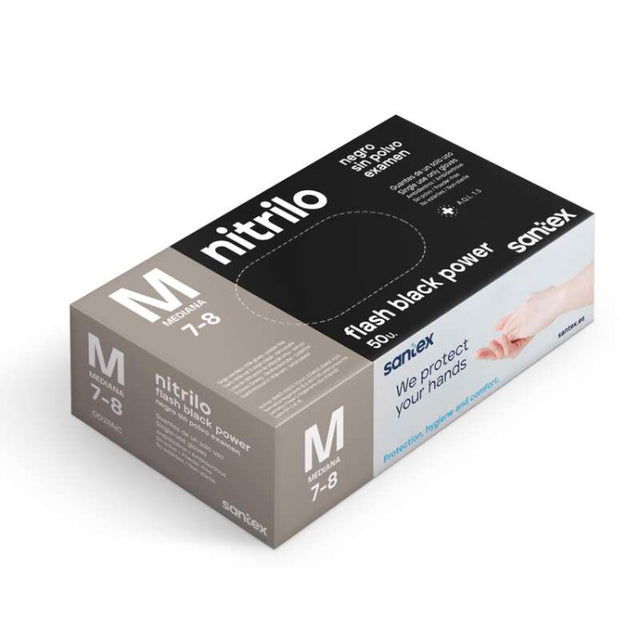 Guantes de Nitrilo Negro talla M Pack 50 uds