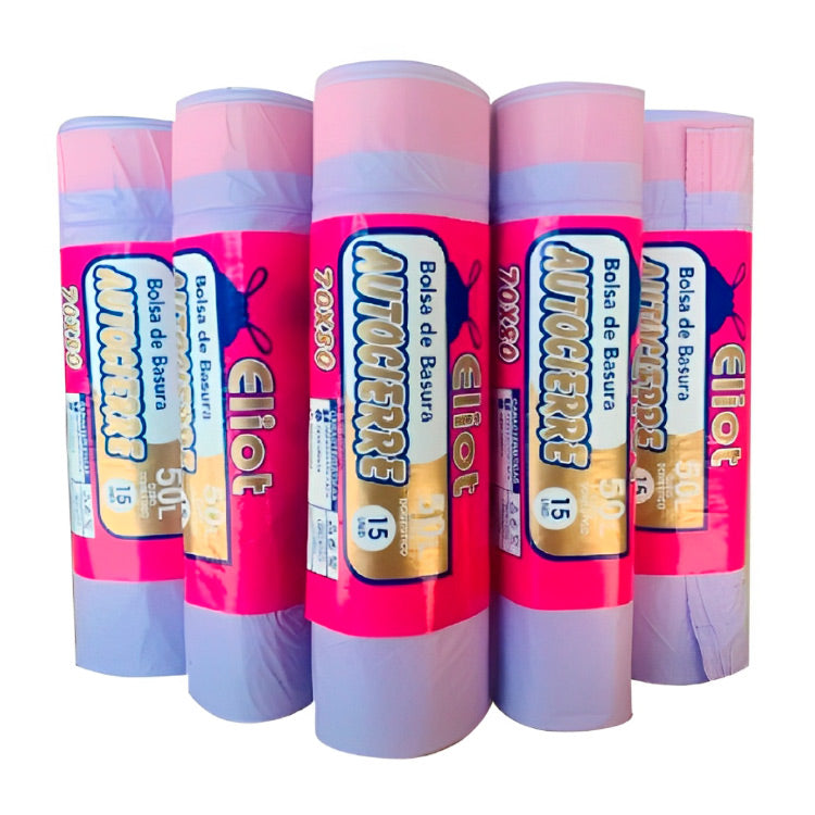 Rollo Bolsas de Basura 50L 70X580 Violetas 15 uds