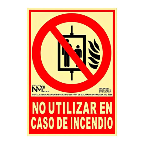 Señal No utilizar en caso de incendio 210x300mm