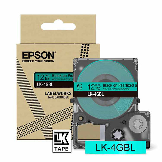 Epson LK-4GBL 12 mm x 8 m Negro sobre Verde Perlado C53S672102