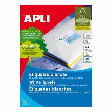 APLI Etiquetas Adhesivas A4 210×297 mm Blanco