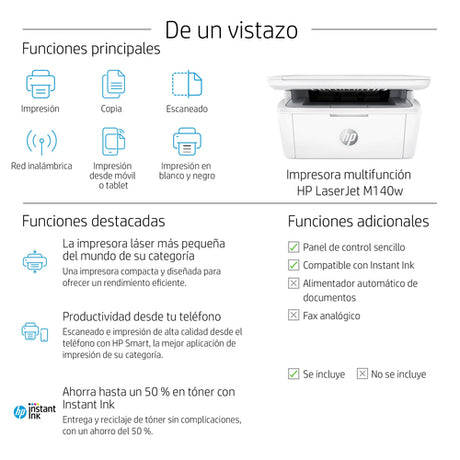 Impresora multifunción HP LaserJet M140w 7MD72F imagen 4