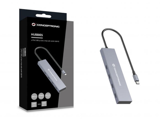CONCEPTRONIC HUB USB 3.2 HUBBIES14G 4 PUERTOS USB-C 100W PD CARCASA DE ALUMINIO
