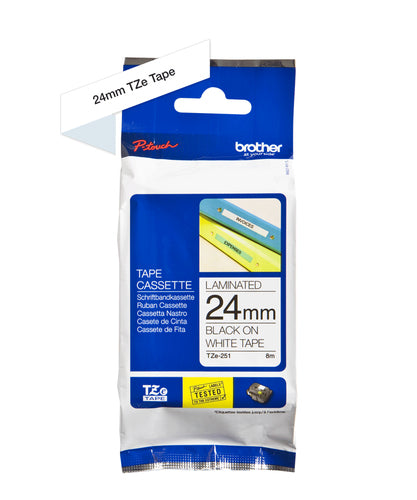 Cinta Laminada 24mmx8m Blanco/Negro Brother TZE-251 imagen 1