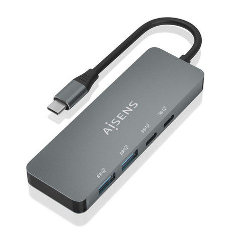 AISENS - HUB USB 3.2 GEN2 10G USB-C, USB-C/M-2xUSB-C/H-2xUSB-A/H, GRIS, 15CM