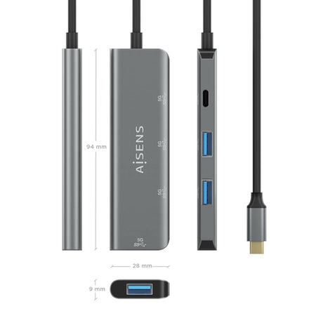 AISENS - HUB USB 3.2 GEN1 5G USB-C, USB-C/M-1xUSB-C/H-3xUSB-A/H, GRIS, 15CM imagen 3