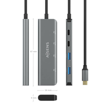 AISENS - HUB USB 3.2 GEN1 5G USB-C, USB-C/M-2xUSB-C/H-2xUSB-A/H, GRIS, 15CM imagen 3