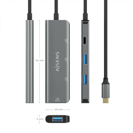 AISENS - HUB USB 3.2 GEN2 10G USB-C, USB-C/M-1xUSB-C/H-3xUSB-A/H, GRIS, 15CM imagen 3