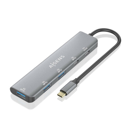 AISENS - HUB USB 3.2 GEN1 5G USB-C, USB-C/M-1xUSB-C PD100W/H-1xUSB-C/H-3xUSB-A/H, GRIS, 15CM imagen 1