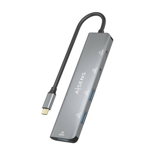 AISENS - HUB USB 3.2 GEN1 5G USB-C, USB-C/M-1xUSB-C PD100W/H-1xUSB-C/H-3xUSB-A/H, GRIS, 15CM imagen 2