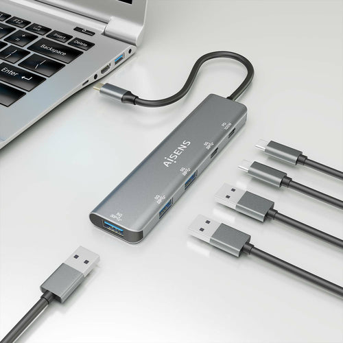 AISENS - HUB USB 3.2 GEN1 5G USB-C, USB-C/M-1xUSB-C PD100W/H-1xUSB-C/H-3xUSB-A/H, GRIS, 15CM imagen 4