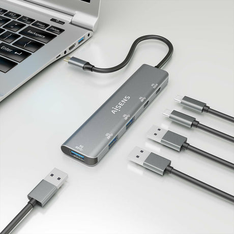 AISENS - HUB USB 3.2 GEN1 5G USB-C, USB-C/M-1xUSB-C PD100W/H-1xUSB-C/H-3xUSB-A/H, GRIS, 15CM imagen 4