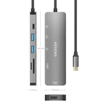 AISENS - USB-C DOCK 6 EN 1, USB-C A 1xHDMI, 2xUSB-A, 1xUSB-C PD 100W, 1xSD, 1xMICRO SD, GRIS, 15CM imagen 3