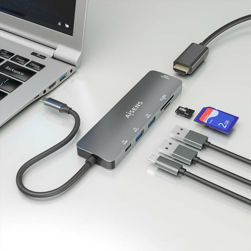 AISENS - USB-C DOCK 6 EN 1, USB-C A 1xHDMI, 2xUSB-A, 1xUSB-C PD 100W, 1xSD, 1xMICRO SD, GRIS, 15CM imagen 4