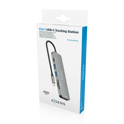 AISENS - USB-C DOCK 6 EN 1, USB-C A 1xHDMI, 2xUSB-A, 1xUSB-C PD 100W, 1xSD, 1xMICRO SD, GRIS, 15CM imagen 6