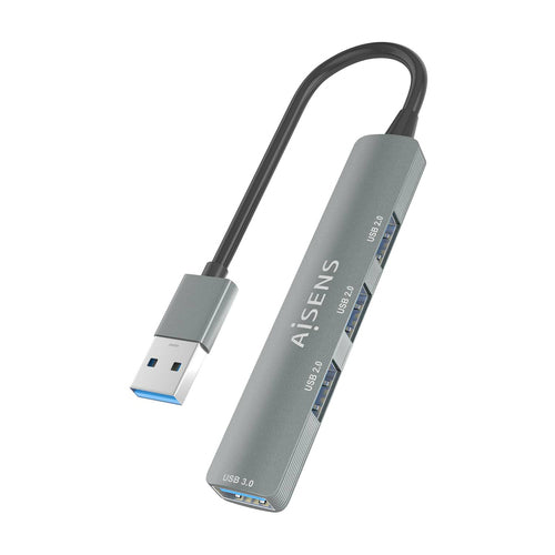 AISENS - HUB USB 3.0 ALUMINIO, 1XUSB3.0 A/H+3XUSB2.0 A/H, GRIS, 10CM imagen 2