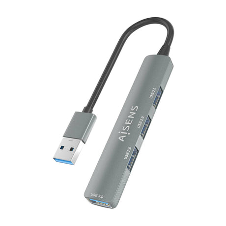 AISENS - HUB USB 3.0 ALUMINIO, 1XUSB3.0 A/H+3XUSB2.0 A/H, GRIS, 10CM imagen 2