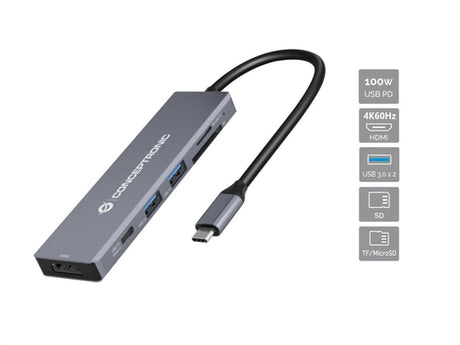 Conceptronic Docking USB-C 6in1 1xHDMI 4K 2xUSB-A 3.0 1xUSB-C Alimentacion 100W 1xSD 1xMicroSD imagen 1