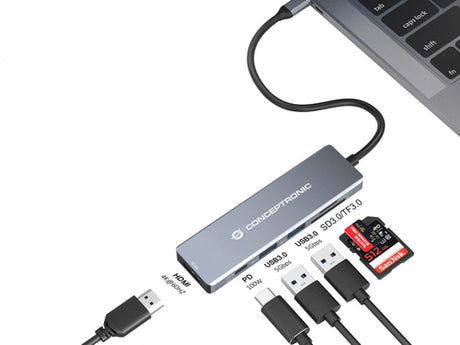 Conceptronic Docking USB-C 6in1 1xHDMI 4K 2xUSB-A 3.0 1xUSB-C Alimentacion 100W 1xSD 1xMicroSD imagen 2