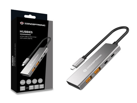 Conceptronic HUBBIES15G 4-Port USB 3.2 Gen 2 Hub, 10Gbps, USB-C x 2, USB-C  a W Usb PD/Aluminum imagen 1