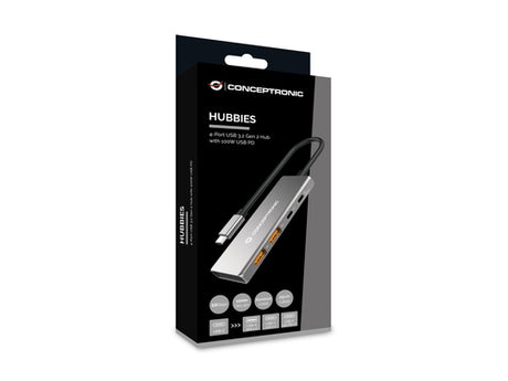 Conceptronic HUBBIES15G 4-Port USB 3.2 Gen 2 Hub, 10Gbps, USB-C x 2, USB-C  a W Usb PD/Aluminum imagen 8