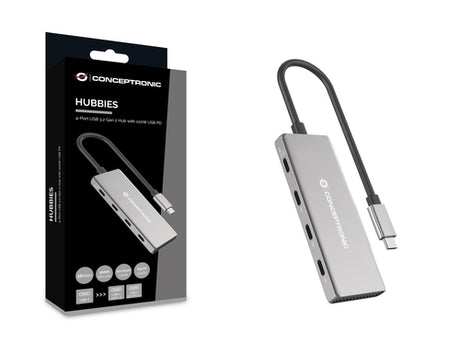 Conceptronic HUBBIES16G 4-Port USB 3.2 Gen 2 Hub, 10Gbps, USB-C  a W Usb PD/Aluminum imagen 5