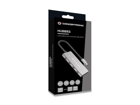 Conceptronic HUBBIES16G 4-Port USB 3.2 Gen 2 Hub, 10Gbps, USB-C  a W Usb PD/Aluminum imagen 8