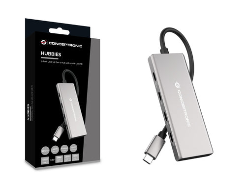 Conceptronic HUBBIES17G 7-Port USB 3.2 Gen 2 Hub, 10Gbps, USB-C x 4, USB-A  a W W PD/Aluminum imagen 3