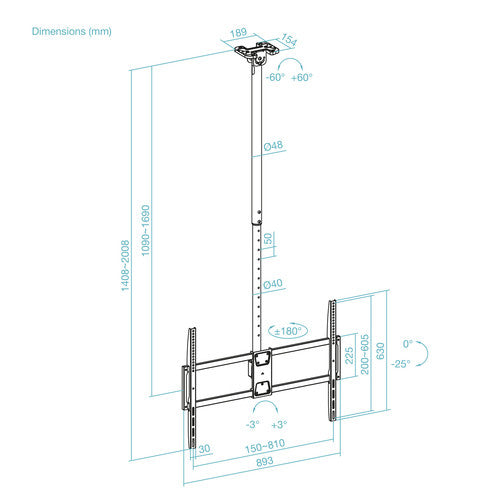 Soporte de techo TOOQ LPCE11100TSLI-B vista 4