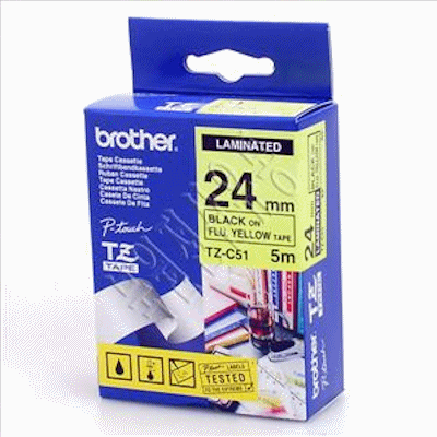C. Laminada Fluorescente 24mmx8m Amarillo/Negro Brother TZ-C51