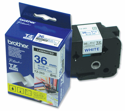 C. Laminada 36mmx8m Blanco/Azul Brother TZE-263