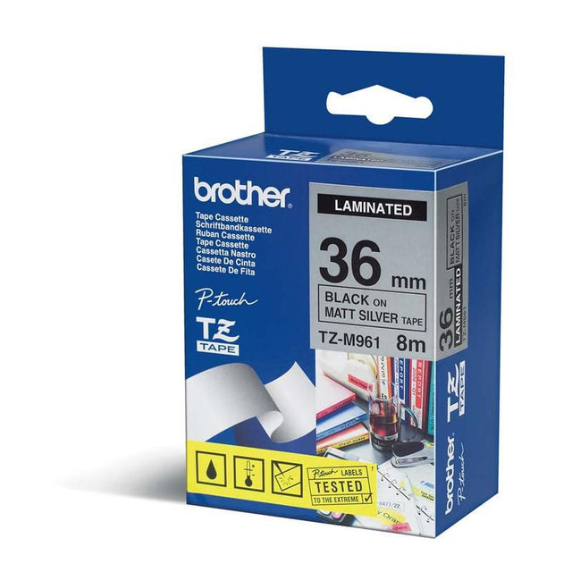 C. Laminada 36mmx8m Plata Mate/Negro Brother TZ-M961