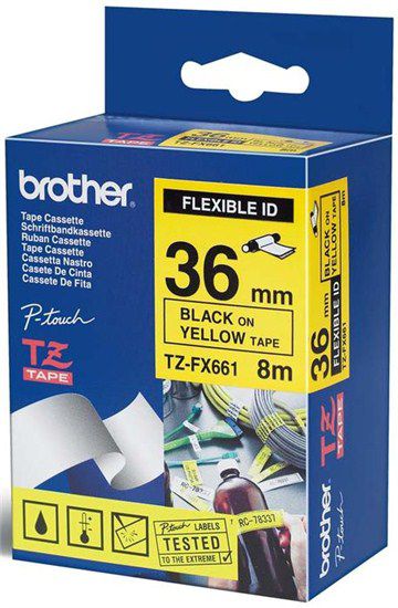 C. Laminada Flexible 36mmx8m Amarillo/Negro Brother TZFX-661