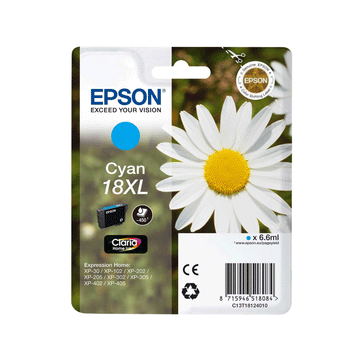 Cartucho de tinta Epson 18XL cian original.
